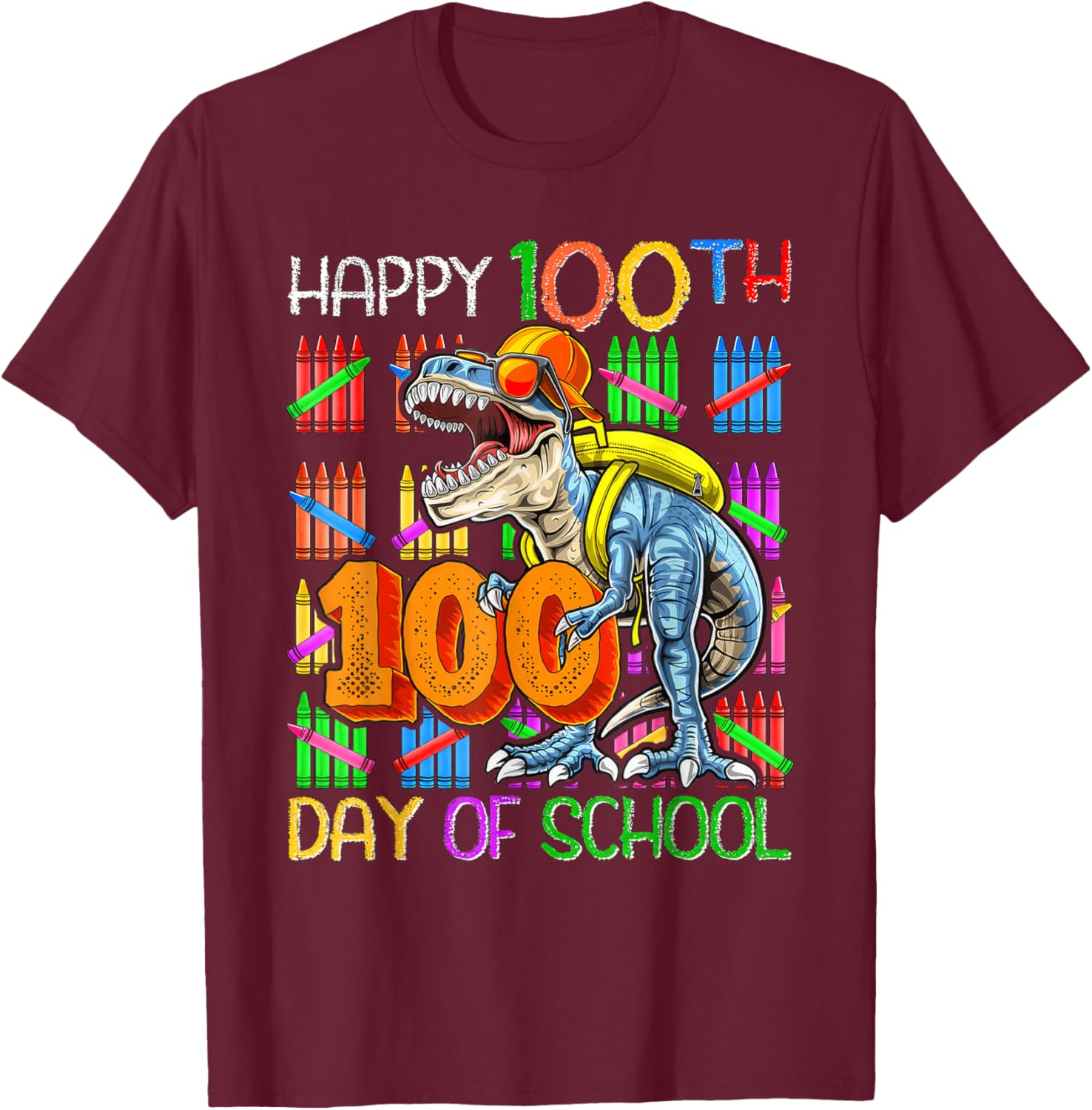 100 Days of School Dinosaur 100 Days Smarter 100th Day Kids T-Shirt - T-Shirt | Maroon
