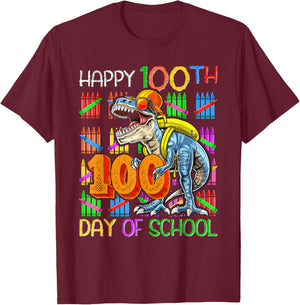 100 Days of School Dinosaur 100 Days Smarter 100th Day Kids T-Shirt - T-Shirt | Maroon