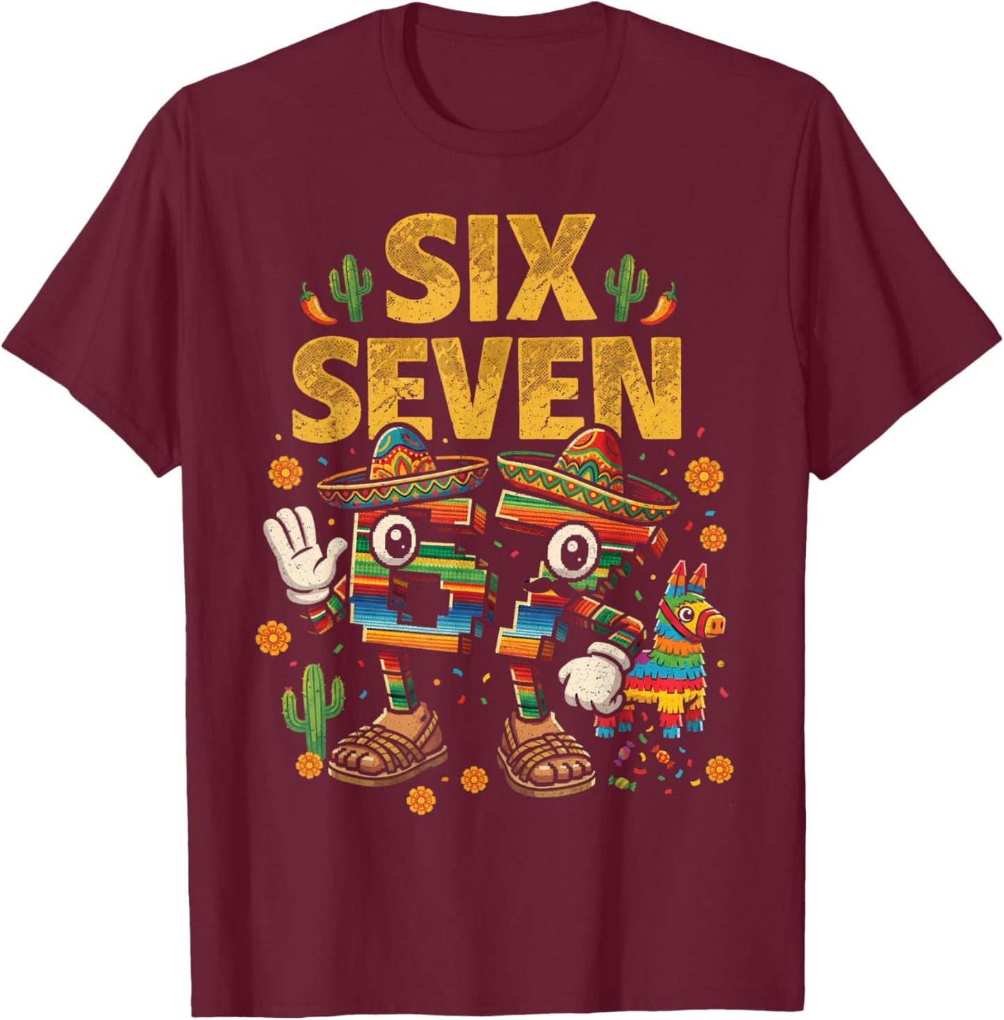 Kids Meme 67 Six Seven brainrot Sombrero 6 7 Cinco de Mayo T-Shirt - T-Shirt | Maroon
