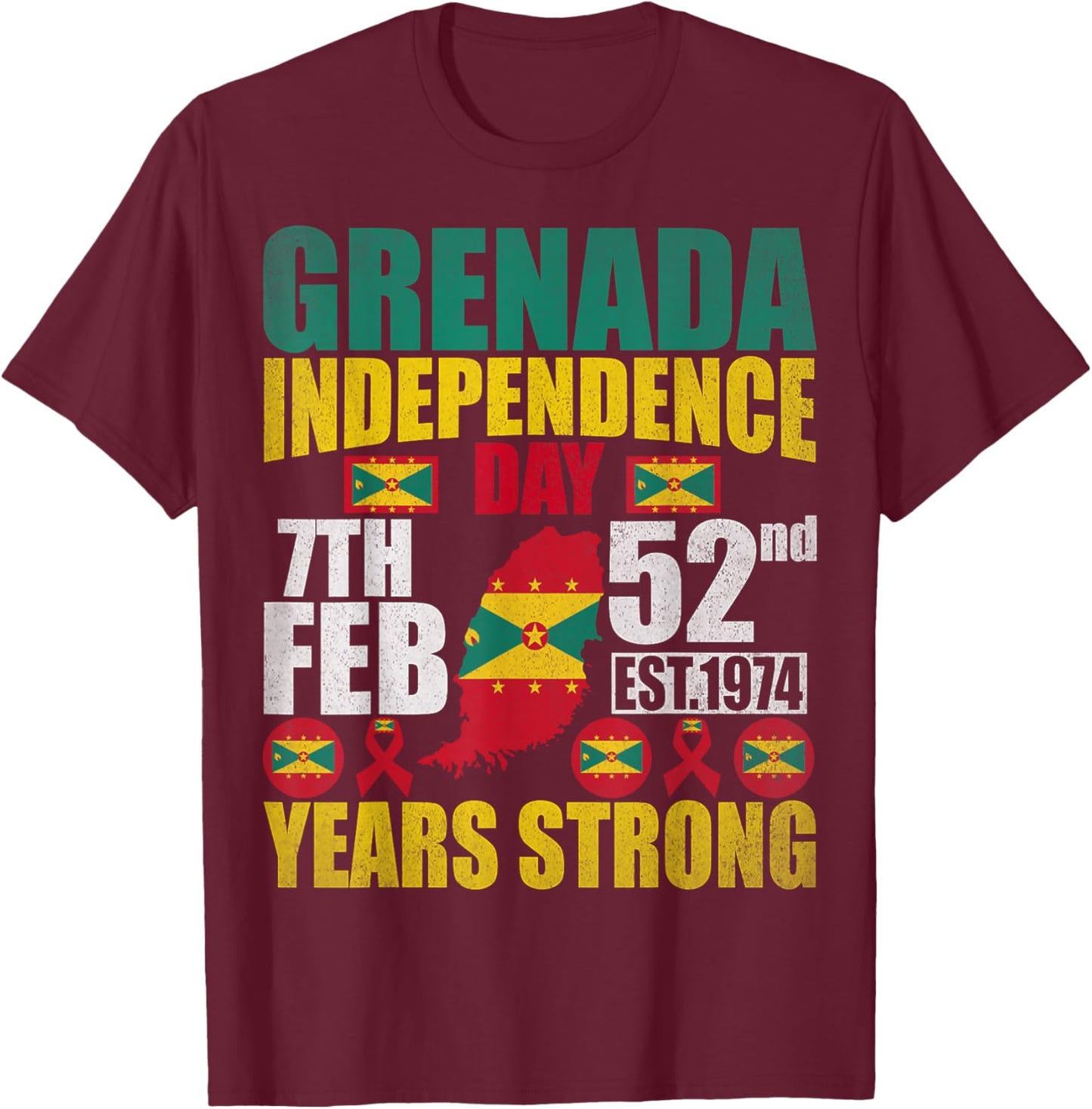 Grenada 52nd Independence Day Grenadian Pride Grenada Flag T-Shirt - T-Shirt | Maroon