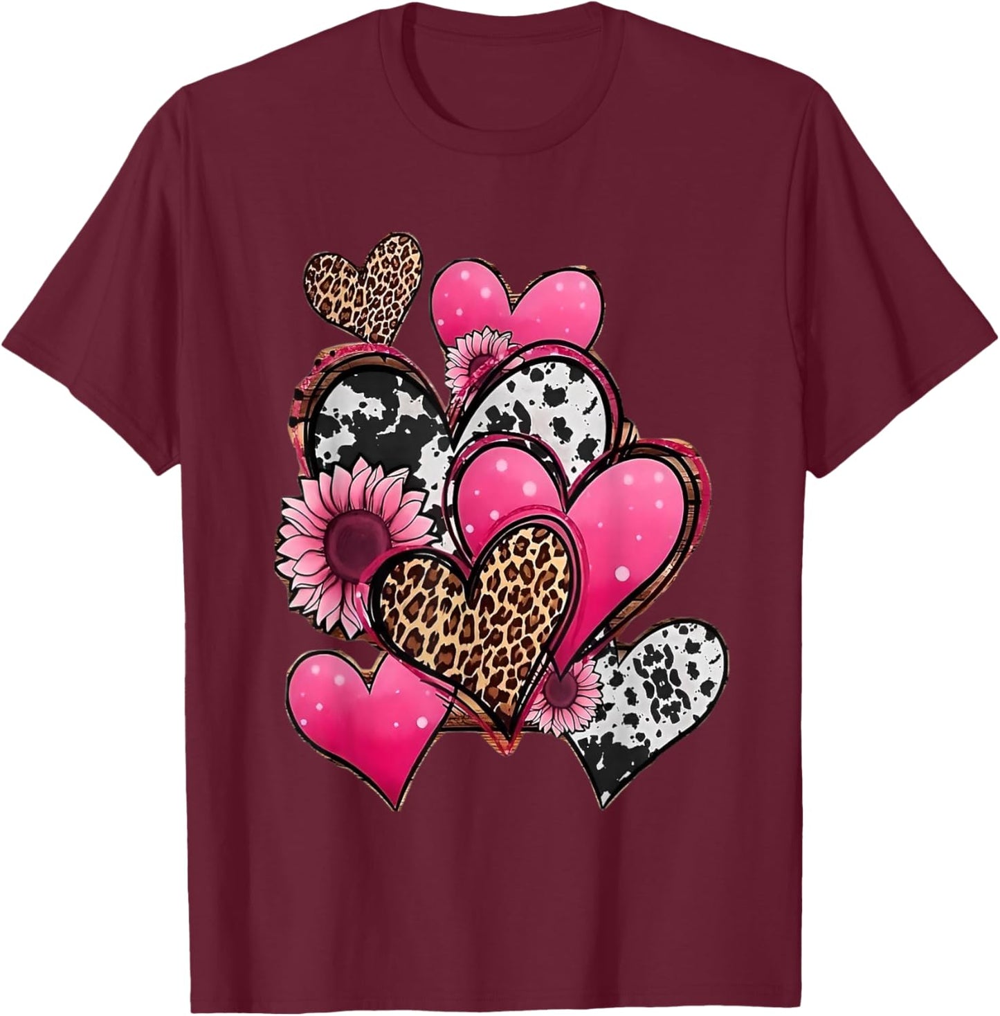 Red haerts and Leopard Hearts T-Shirt - T-Shirt | Maroon