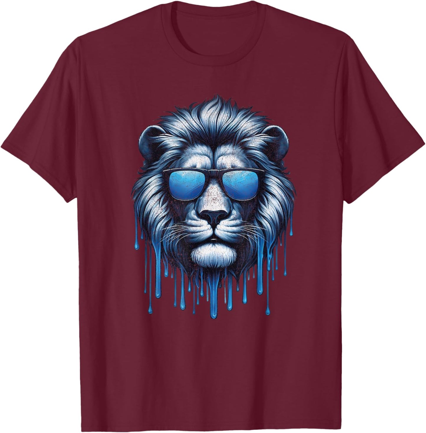 Graphic Lion with Sunglasses Dripping Men Women Kids T-Shirt - T-Shirt | Maroon