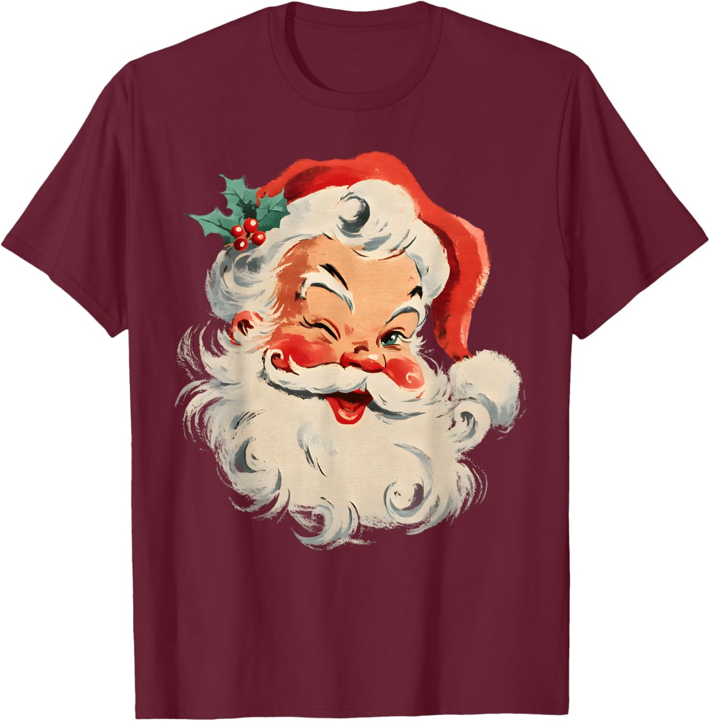 Vintage Retro Merry Christmas Cool Santa Claus Face T-Shirt - T-Shirt | Maroon