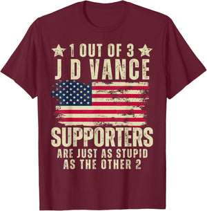 Funny Anti JD Vance Stupid Joke American Flag USA Humor T-Shirt - T-Shirt | Maroon