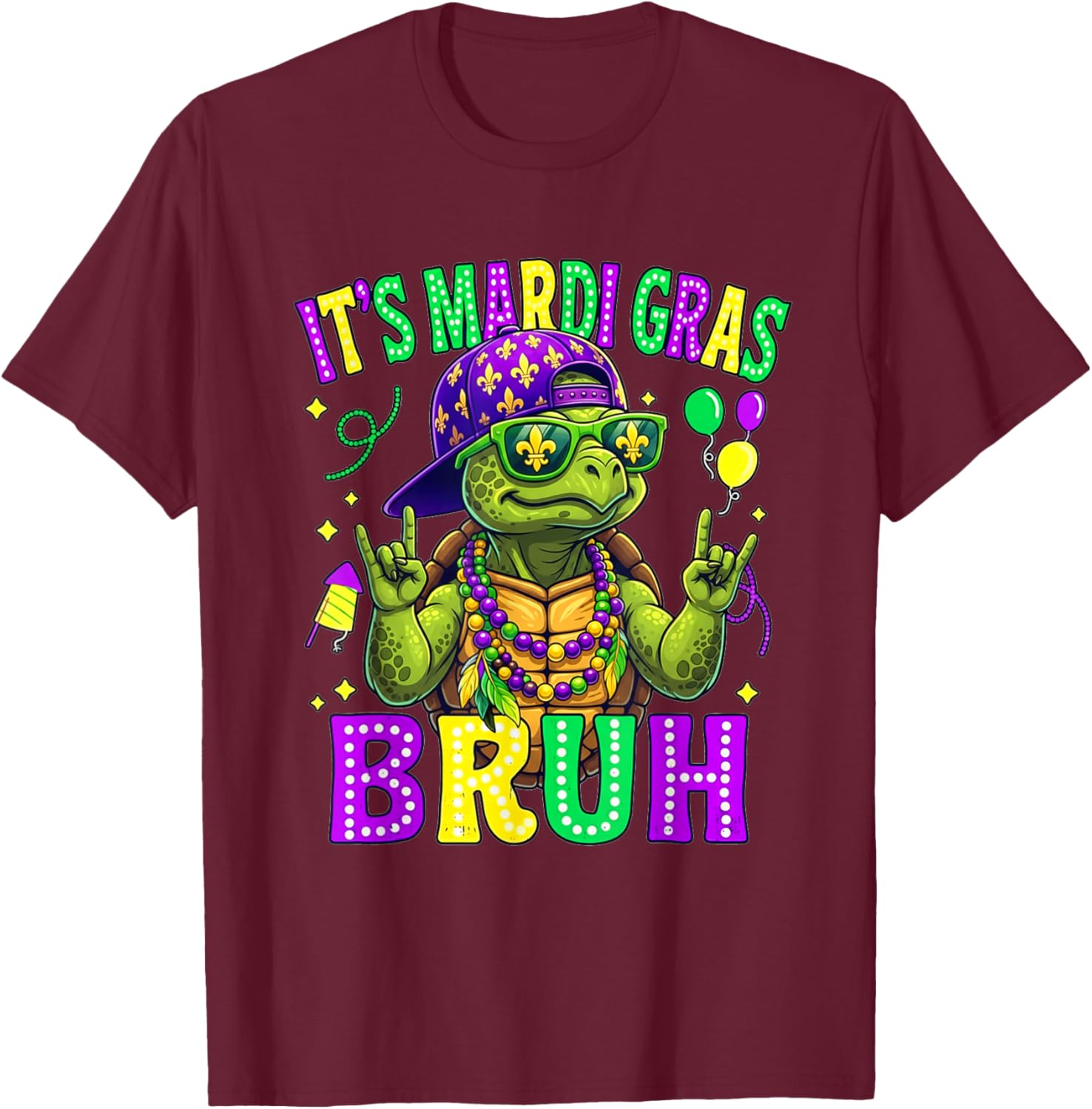Turtle Bruh Mardi Gras Boys Girls Kids Carnival Parade T-Shirt - T-Shirt | Maroon