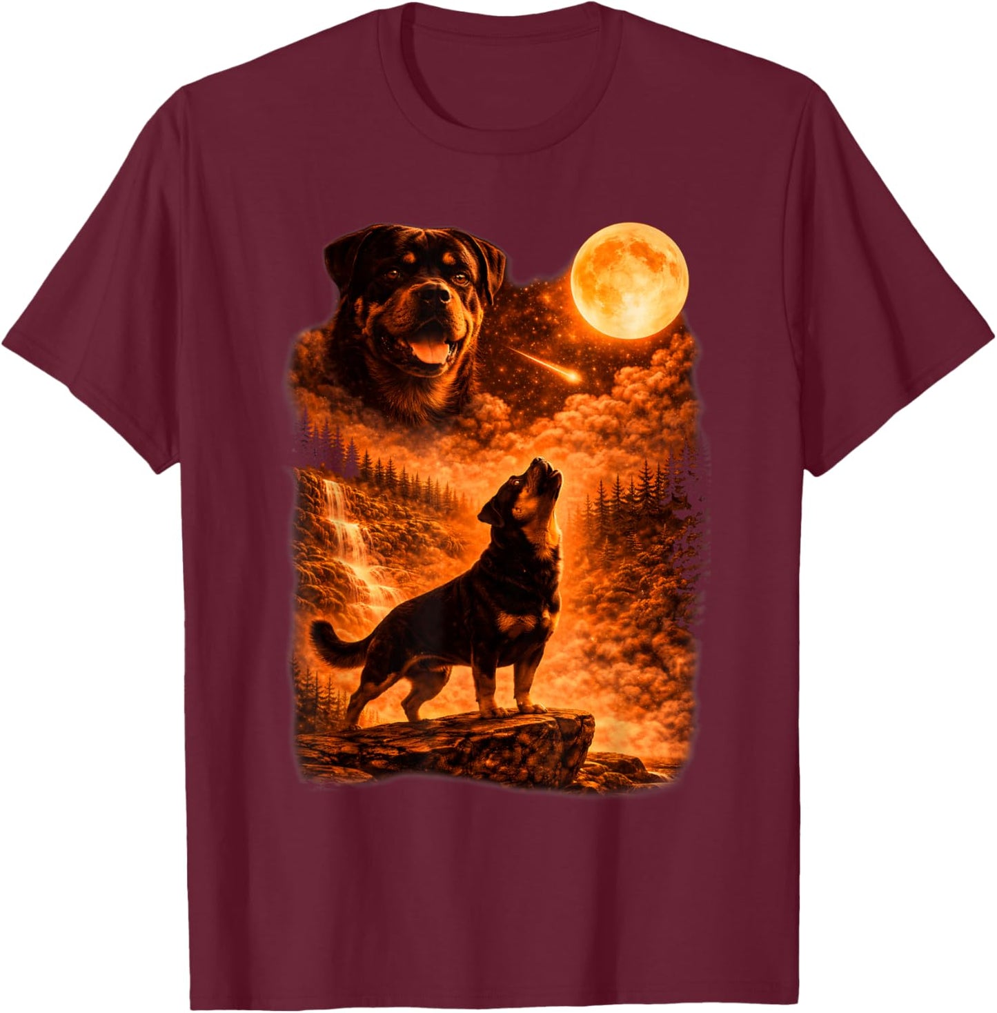 Rottweiler Howling to The Moon Funny Vintage Rottweiler Dog T-Shirt - T-Shirt | Maroon
