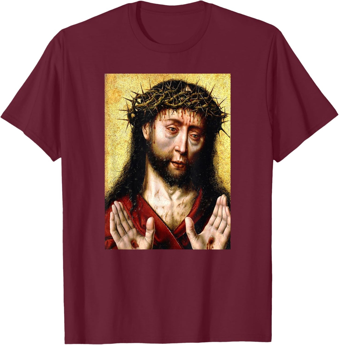 Jesus Christ Man of Sorrows Aelbert Bouts Painting 1500 T-Shirt - T-Shirt | Maroon