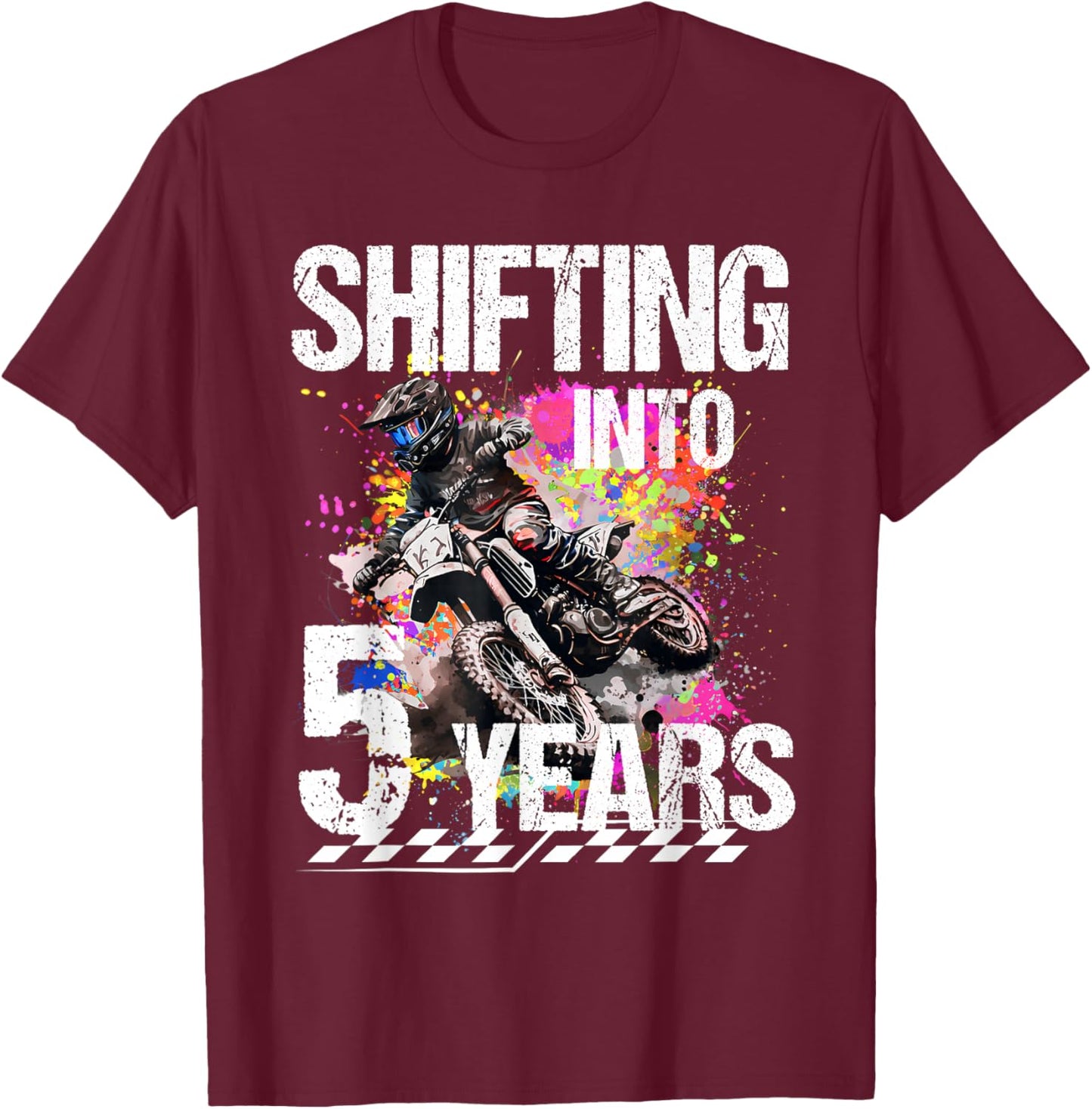 Shifting Into 5 Years Motocross Birthday Action Design T-Shirt - T-Shirt | Maroon