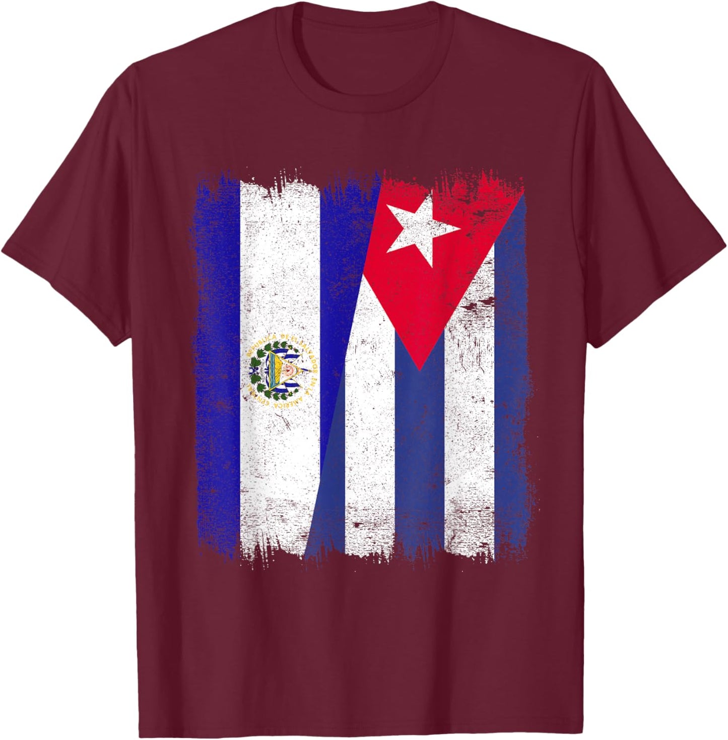 El Salvador Cuba Half Flag Salvadorian Cuban Heritage T-Shirt - T-Shirt | Maroon