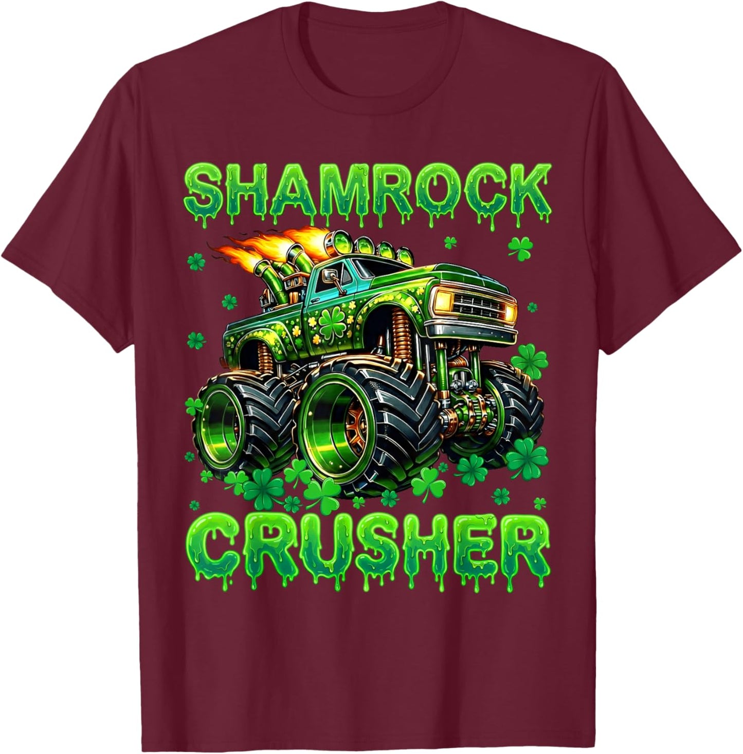 Shamrock Crusher Monster Truck Drip St Patricks Boy Toddler T-Shirt - T-Shirt | Maroon