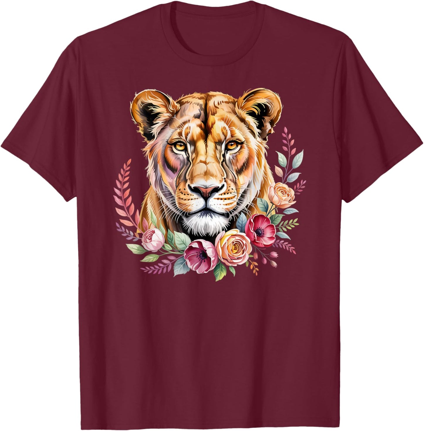 Flower Lioness Floral Lion Animal Lioness Women Lioness T-Shirt - T-Shirt | Maroon