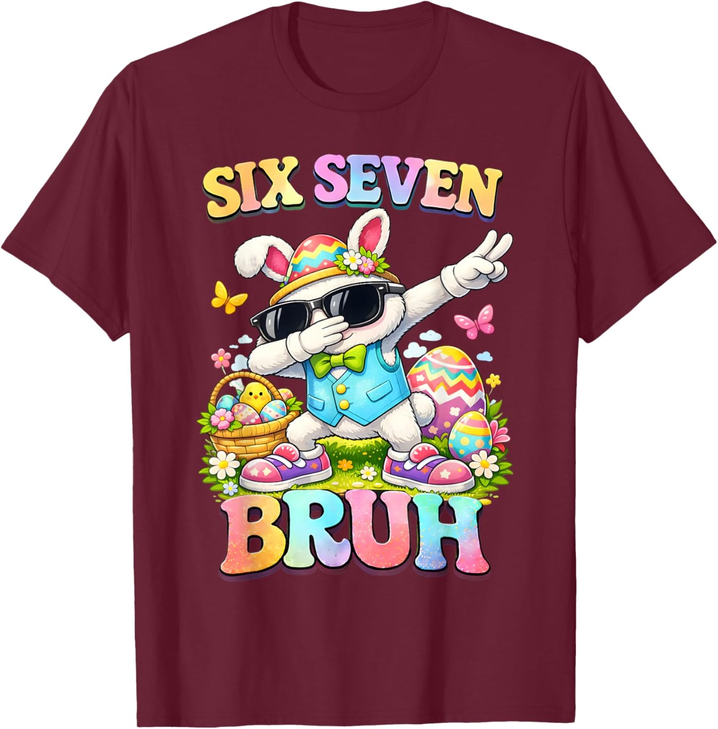 Six Seven 67 Meme Easter Day Egg 6 7 Teens Boys Girls Kids T-Shirt - T-Shirt | Maroon