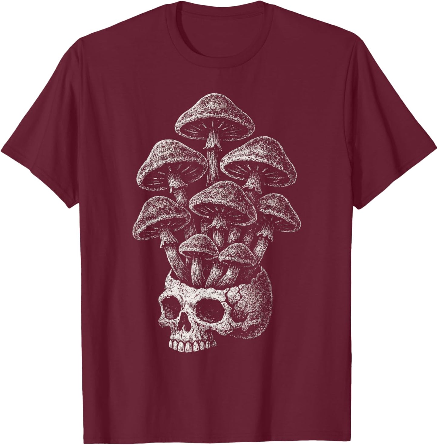 Mushroom Skull Grunge Alt Goth Skeleton Forest Aesthetic T-Shirt - T-Shirt | Maroon