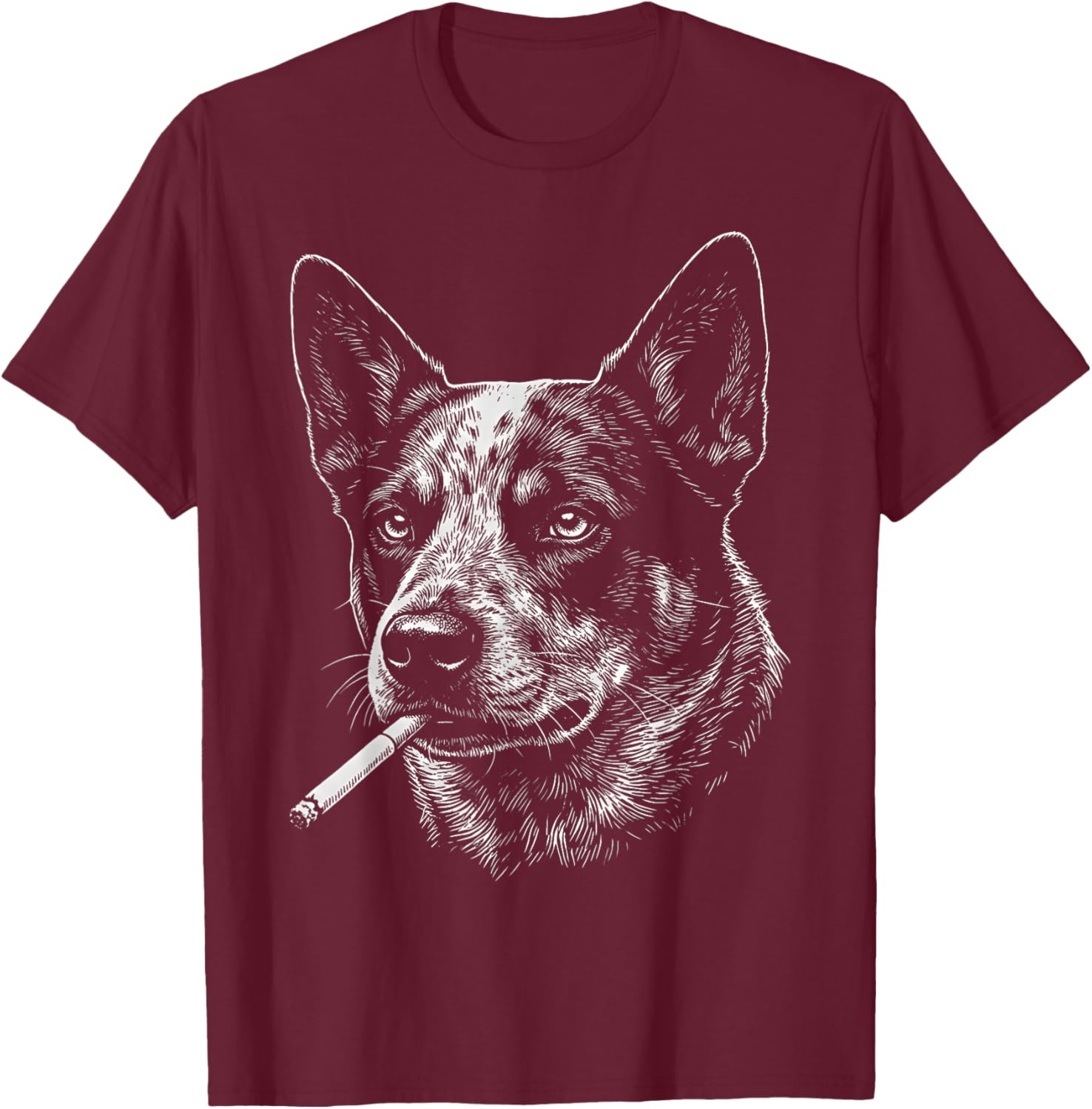 Vintage Australian Cattle Dog Smoking Cigarette Graphic Meme T-Shirt - T-Shirt | Maroon