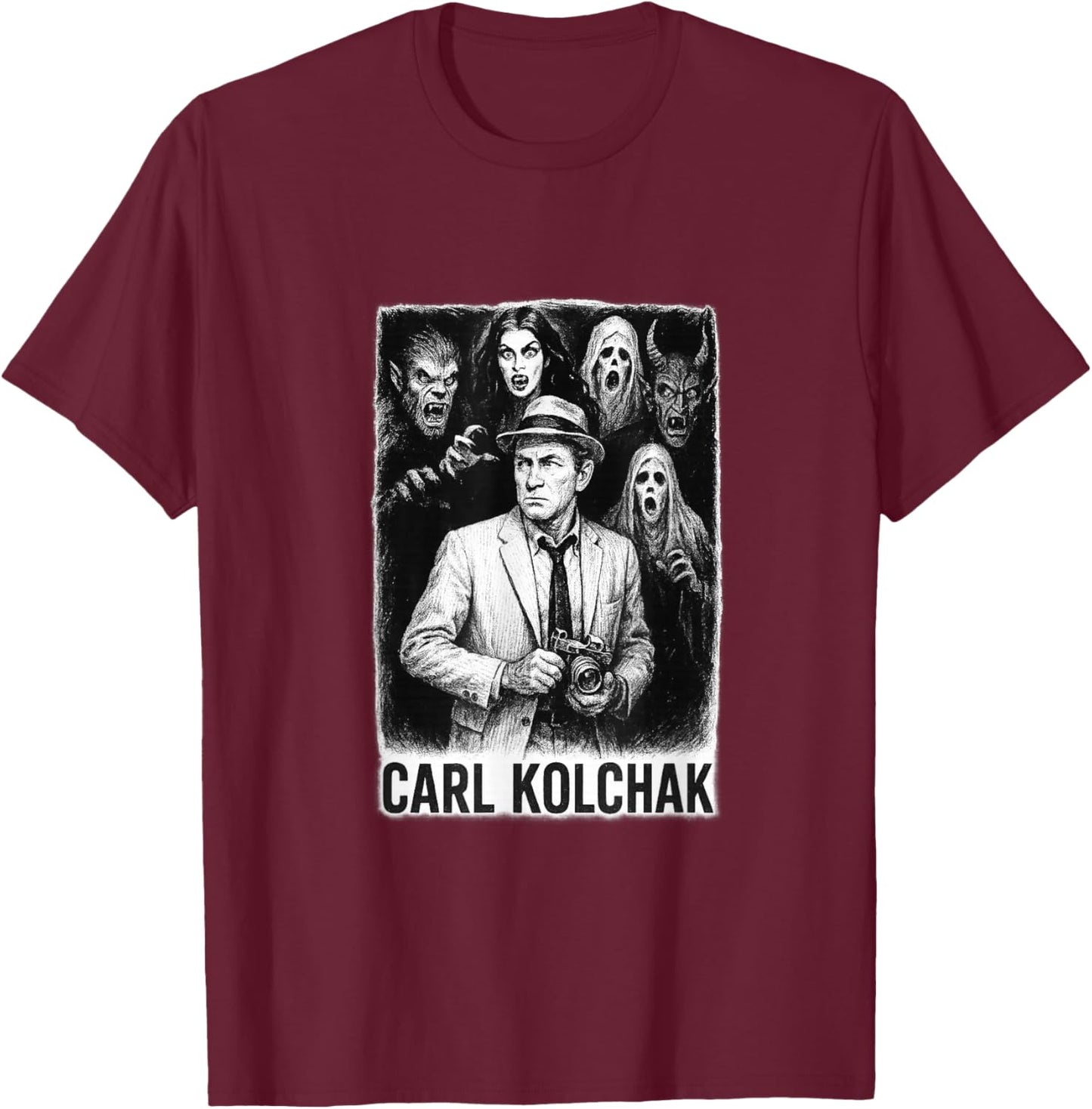 Carl Kolchak Mystery Series Cult Supernatural Investigator T-Shirt - T-Shirt | Maroon