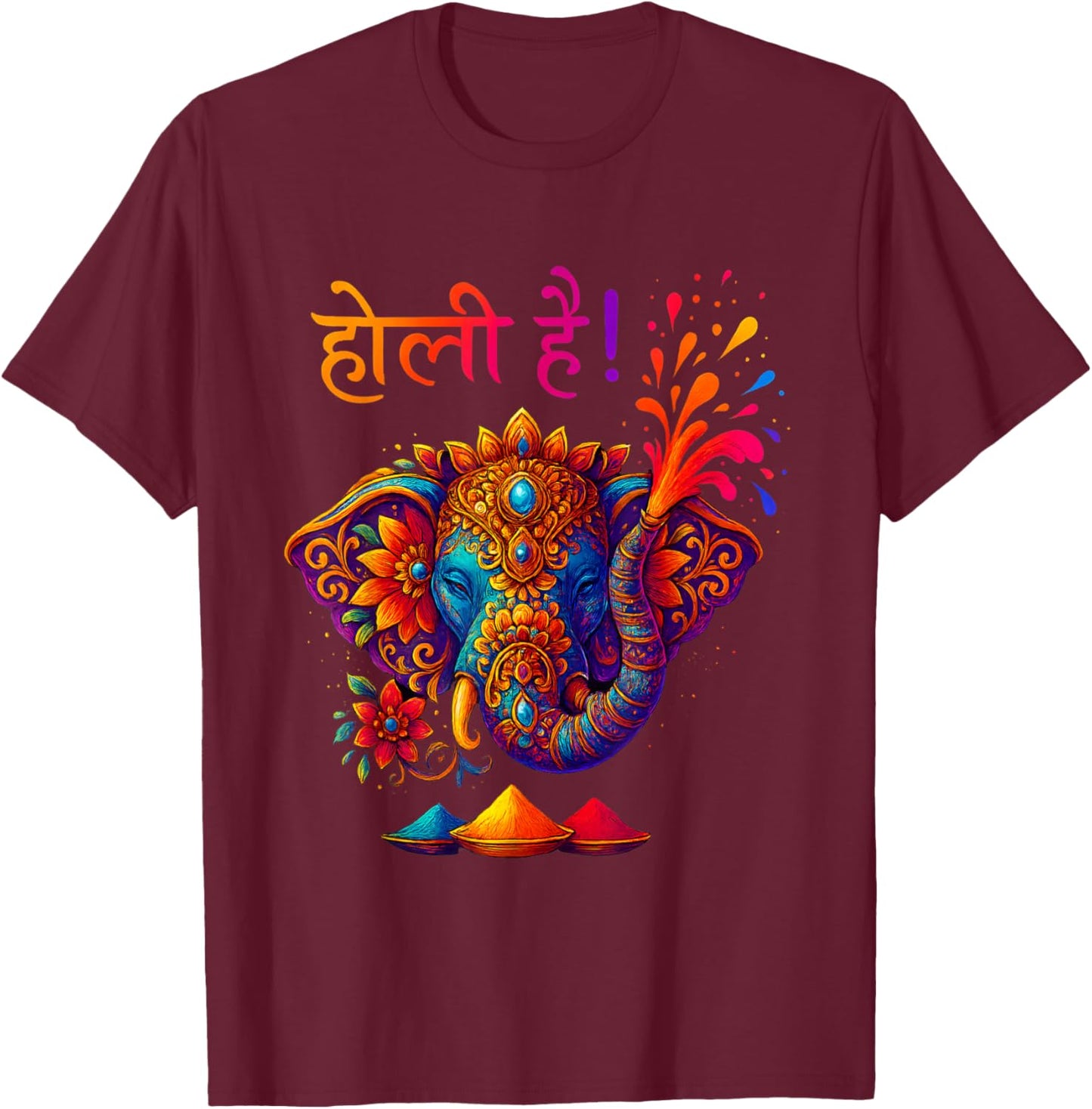 Happy Holi Festival India Hindu Colors Spring Elephant Women T-Shirt - T-Shirt | Maroon