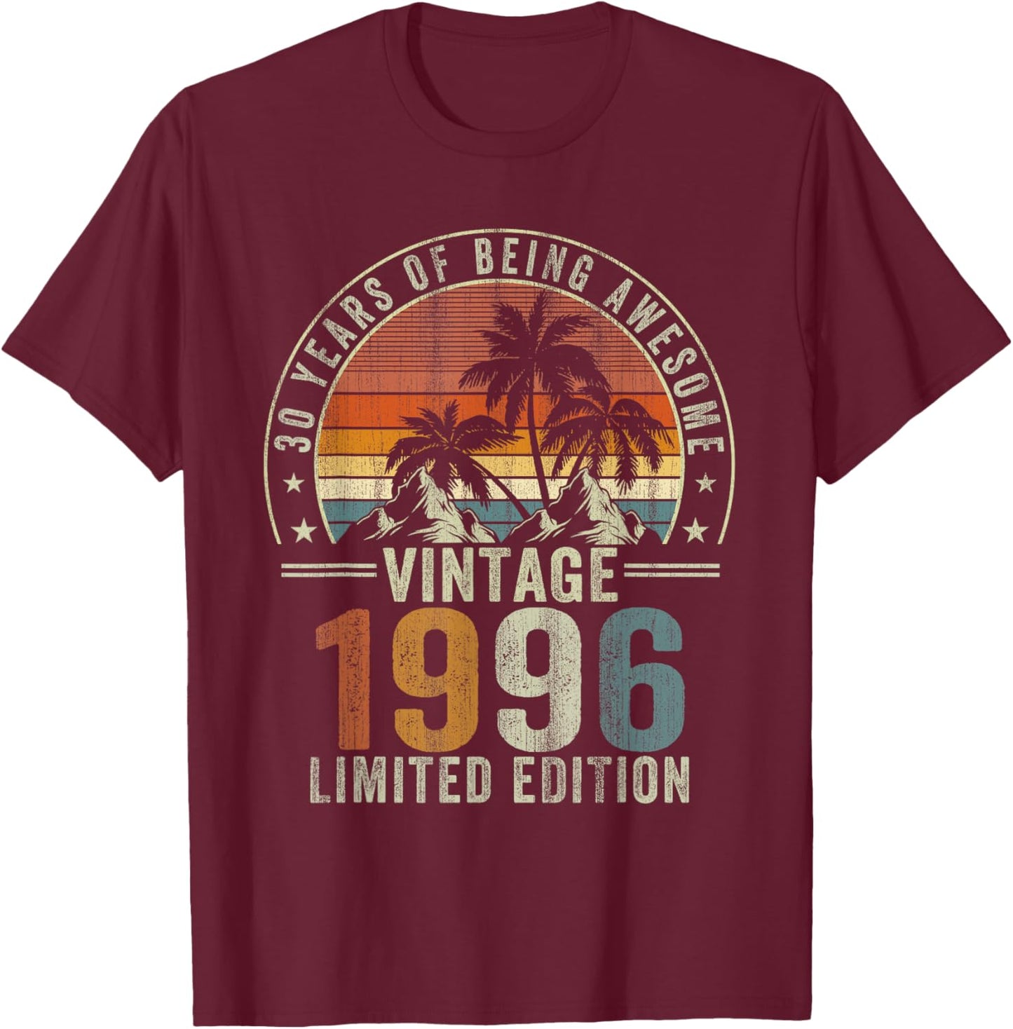 Vintage 1996 Retro 30th Birthday 30 Years of Being Awesome T-Shirt - T-Shirt | Maroon