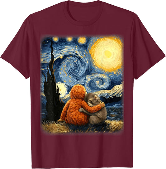 Punch-kun Panchi Kun Viral Video Van Gogh Monkey Punch T-Shirt - T-Shirt | Maroon