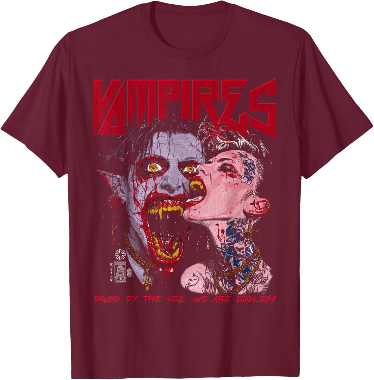 Spooky Halloween Vampire Couple Vintage Horror Goth Punk Alt T-Shirt - T-Shirt | Maroon