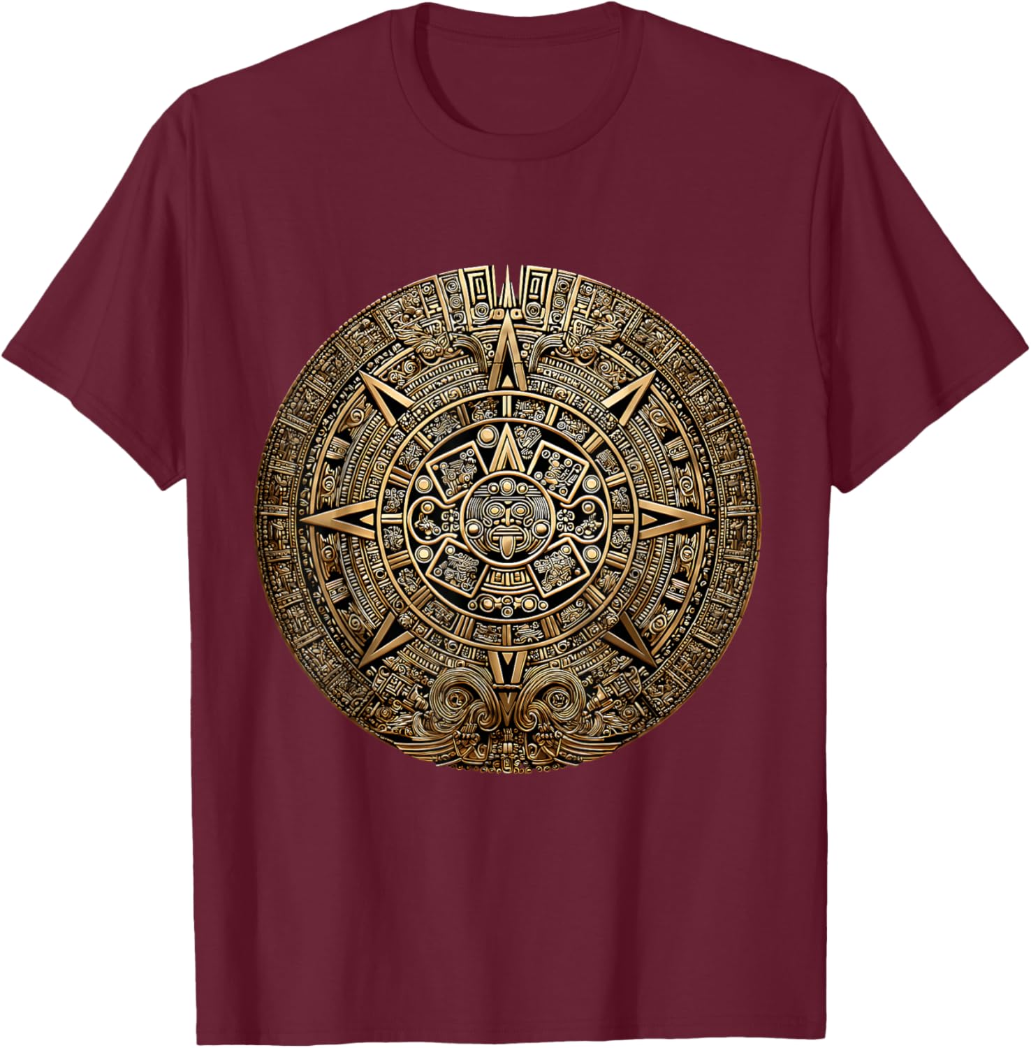 Mayan Calendar Maya Aztec Mexican Sun Stone Ancient Azteca T-Shirt - T-Shirt | Maroon
