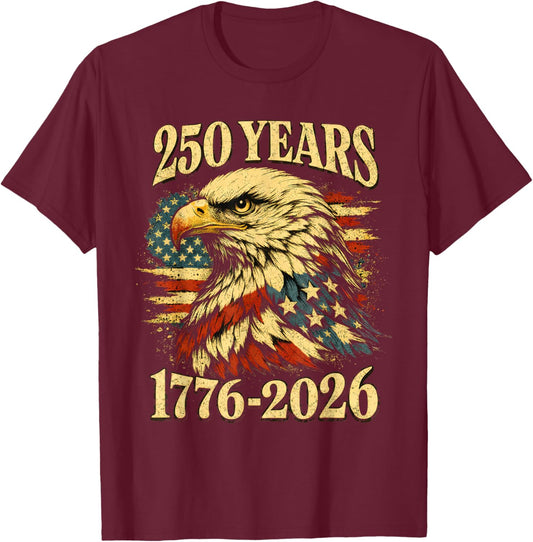 250 Years of American Freedom Eagle USA Flag 4th of July T-Shirt - T-Shirt | Maroon