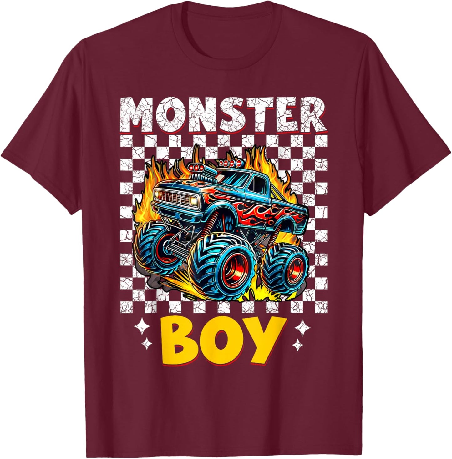 Monster Truck Boy Family Matching Monster Trucks Birthday T-Shirt - T-Shirt | Maroon