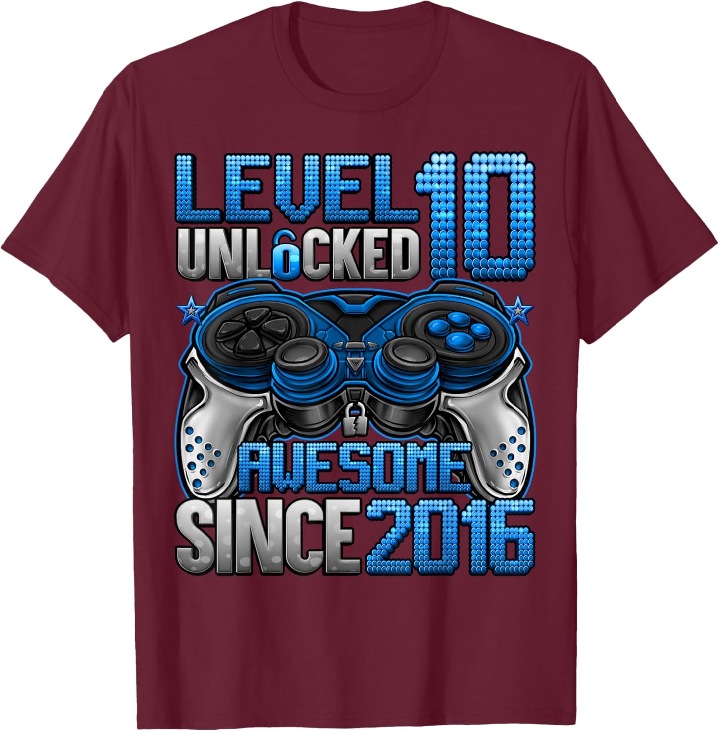 Level 10 Unlocked 10 Year Old Gifts Boys 10th Birthday Boy T-Shirt - T-Shirt | Maroon