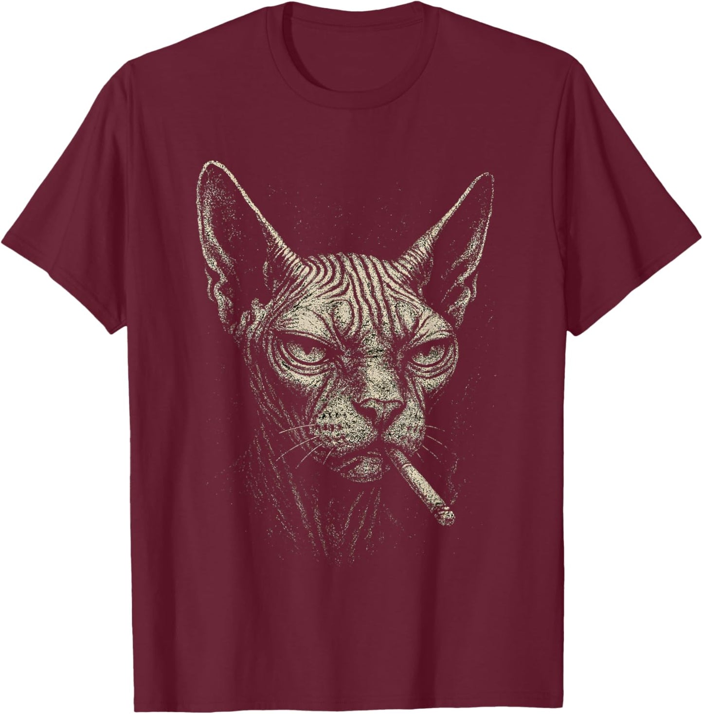 Cigarette Funny Smoking Sphynx Cat Meme Stupid for Dad T-Shirt - T-Shirt | Maroon