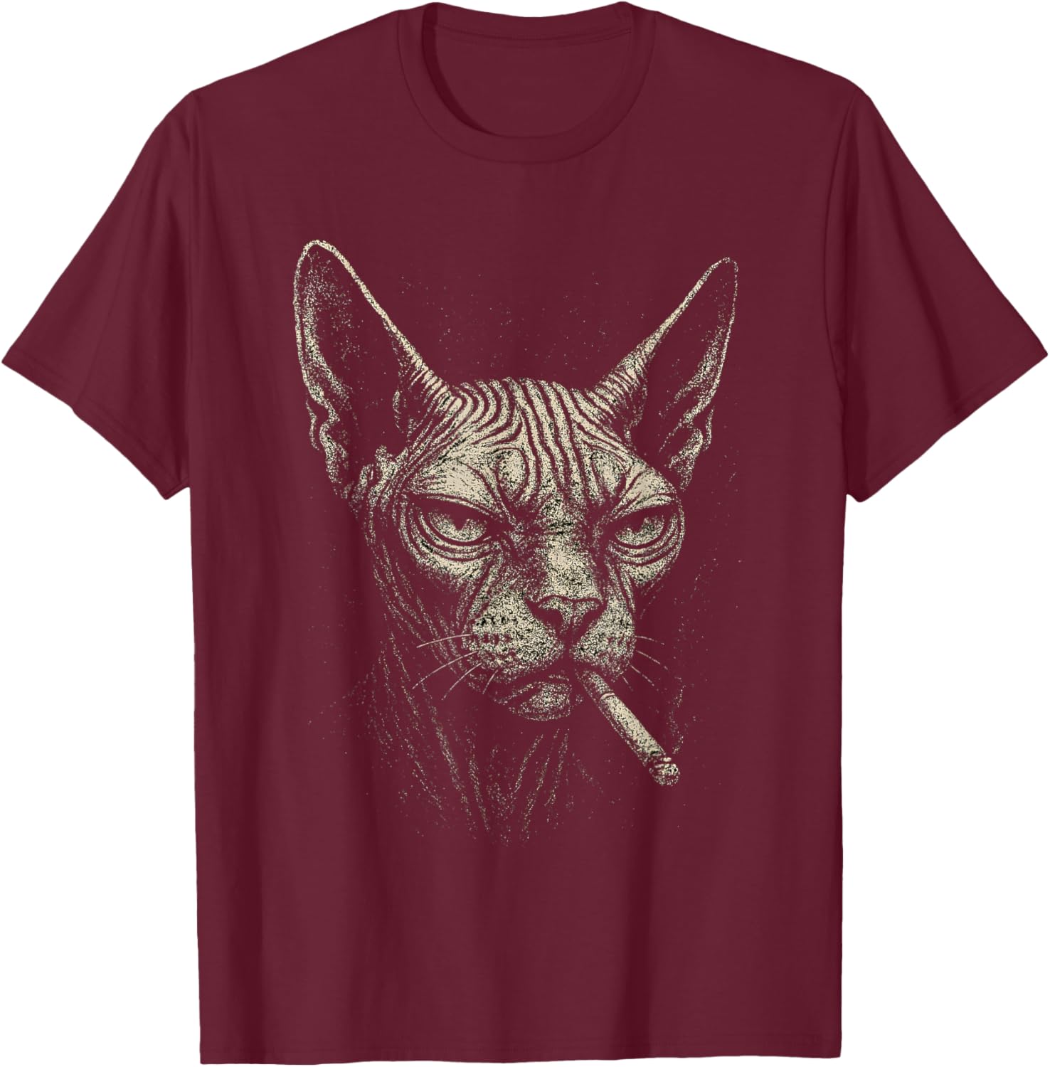 Cigarette Funny Smoking Sphynx Cat Meme Stupid for Dad T-Shirt - T-Shirt | Maroon