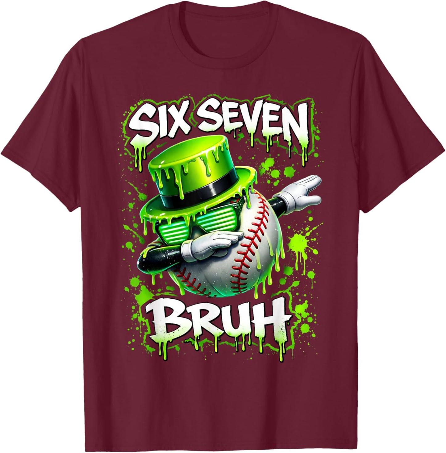 Six Seven Bruh Dabbing St Patricks Day Baseball Teens Boys T-Shirt - T-Shirt | Maroon