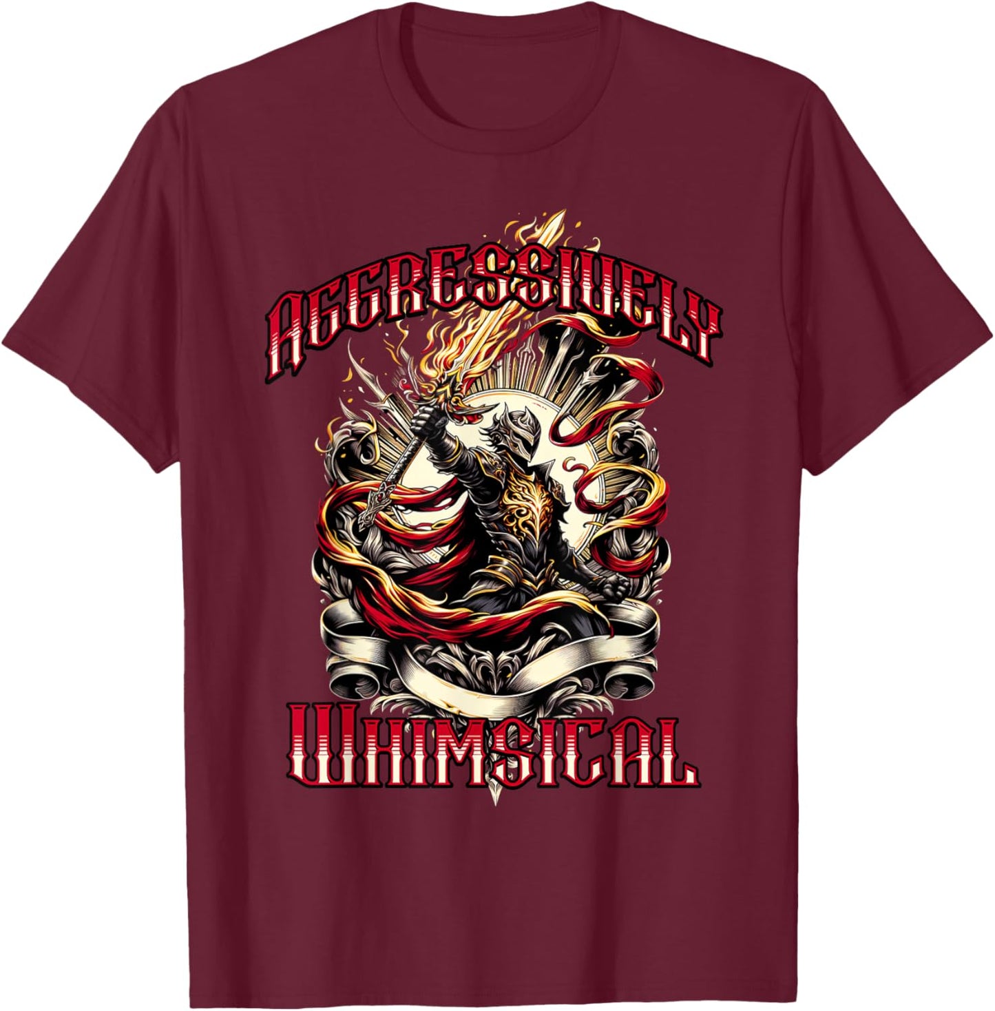 Aggressively Whimsical Knight Warrior T-Shirt - T-Shirt | Maroon