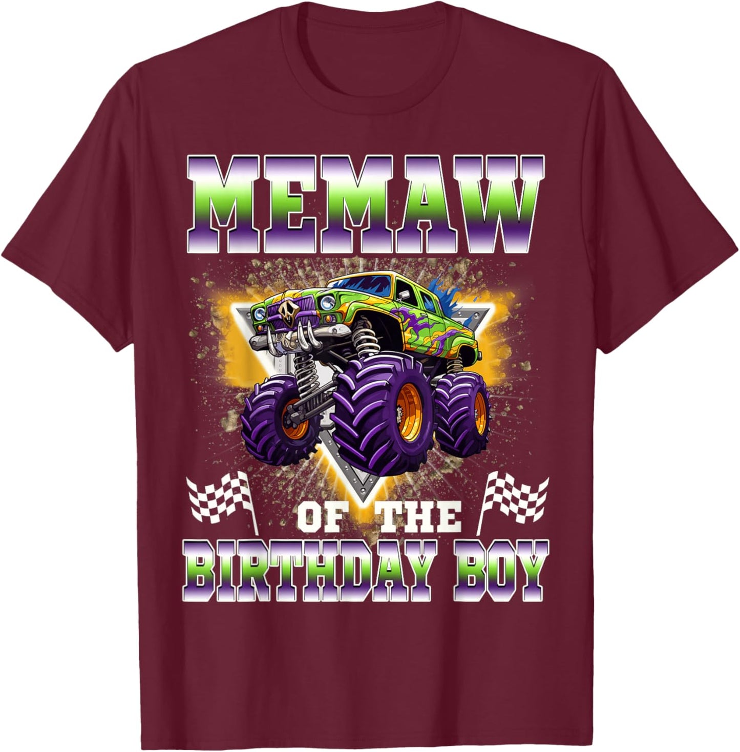 Memaw of The Birthday Boy Monster Truck Birthday Family T-Shirt - T-Shirt | Maroon