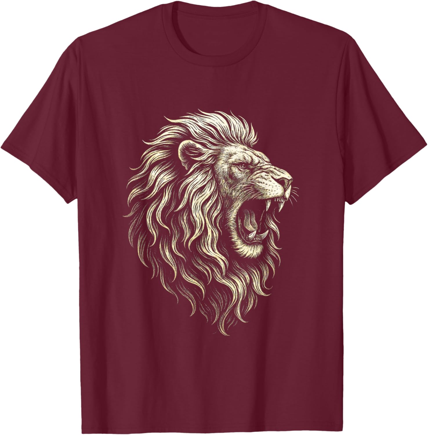 Roaring Lion Art - Fierce Animal Nature T-Shirt - T-Shirt | Maroon