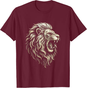 Roaring Lion Art - Fierce Animal Nature T-Shirt - T-Shirt | Maroon