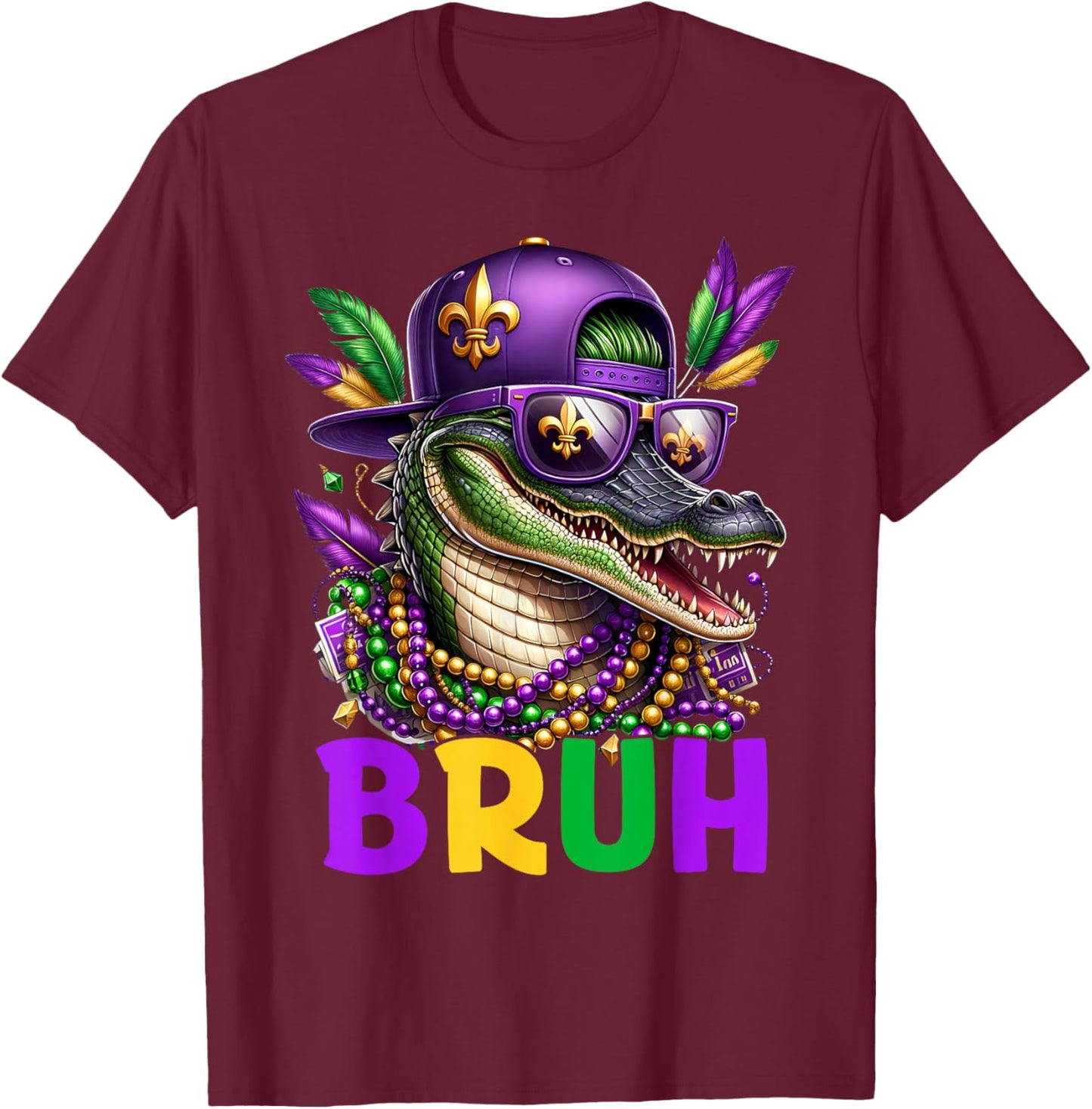 Mardigator Alligator Bruh Mardi Gras Costume Teens Boys Kids T-Shirt - T-Shirt | Maroon