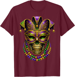 Mardi Gras Costume Sugar Skull Carnival Party Men Women Kids T-Shirt - T-Shirt | Maroon