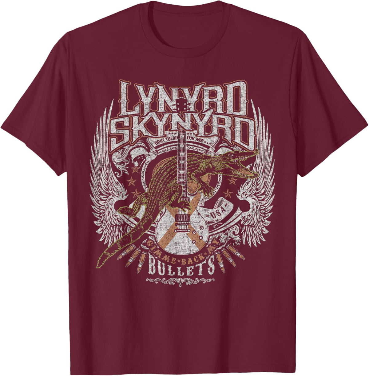 Lynyrd Skynyrd Croc Rock Bullet Southern Country Tread On Me T-Shirt - T-Shirt | Maroon