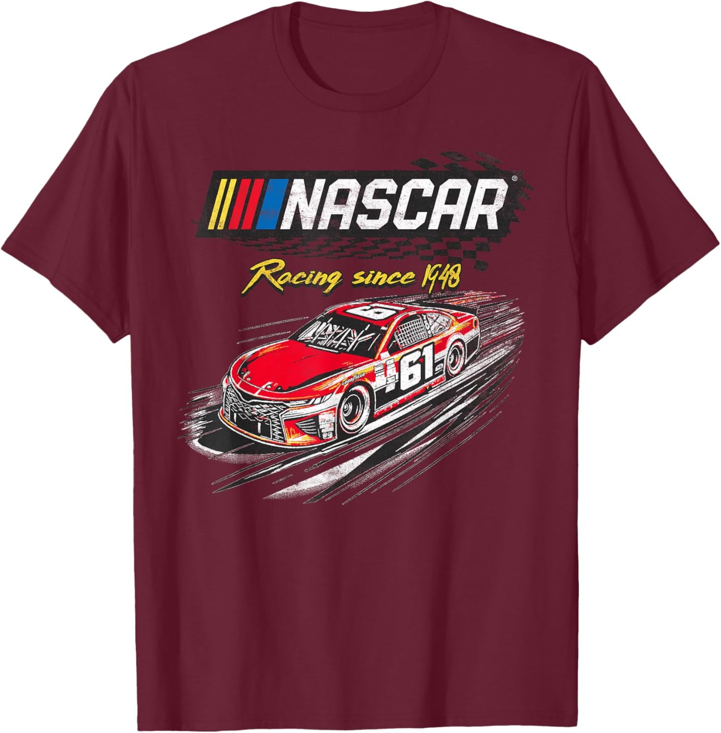 NASCAR Racing Since 1948 Checker Racing Distressed Poster T-Shirt - T-Shirt | Maroon