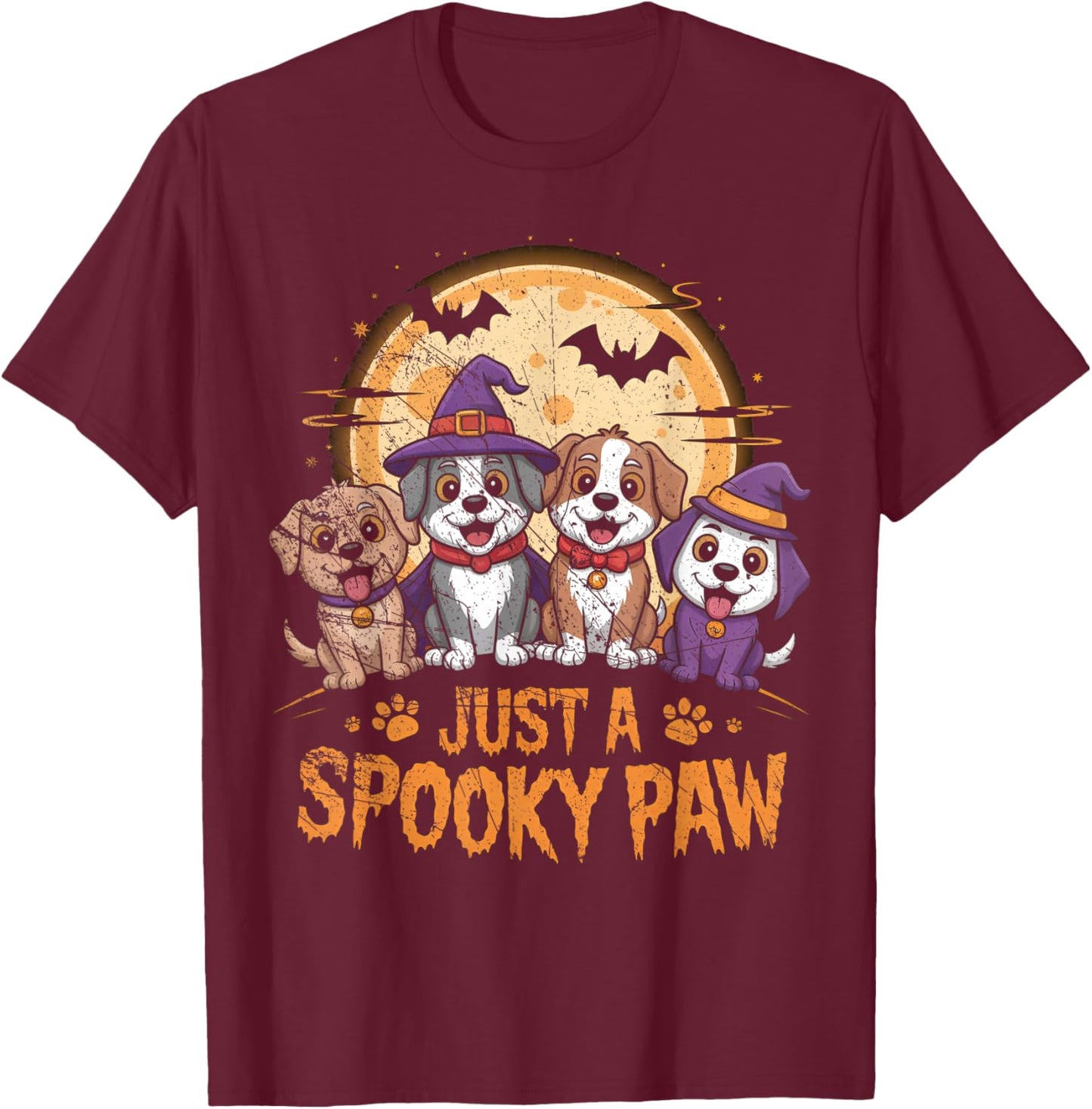 Funny Halloween Dog Ghost Costume Puppy Just A Spooky Paw T-Shirt - T-Shirt | Maroon