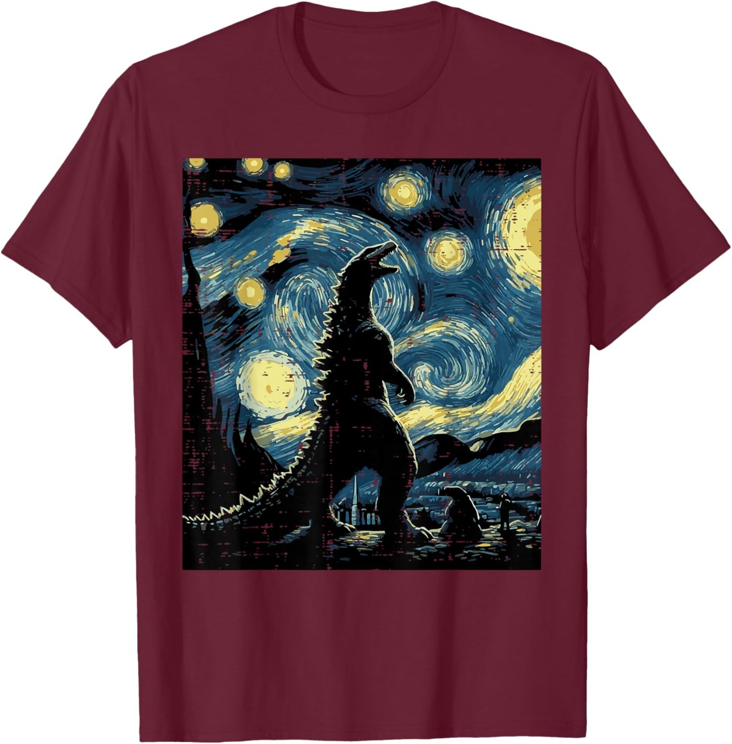 Japanese Monster Starry Night Funny Painting Men Women Kids T-Shirt - T-Shirt | Maroon