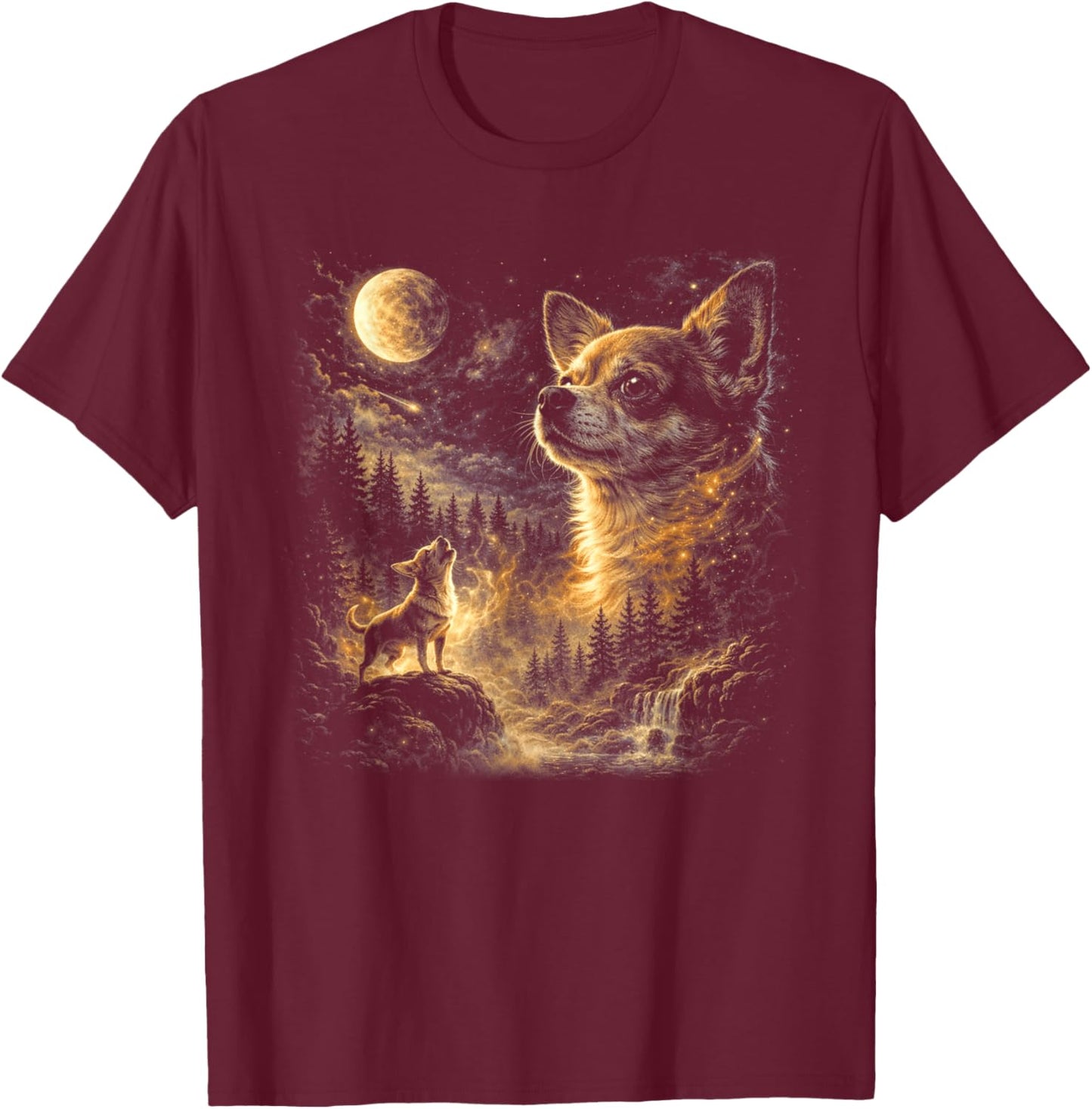 Chihuahua Howling to The Moon Vintage 90s Retro Animal T-Shirt - T-Shirt | Maroon