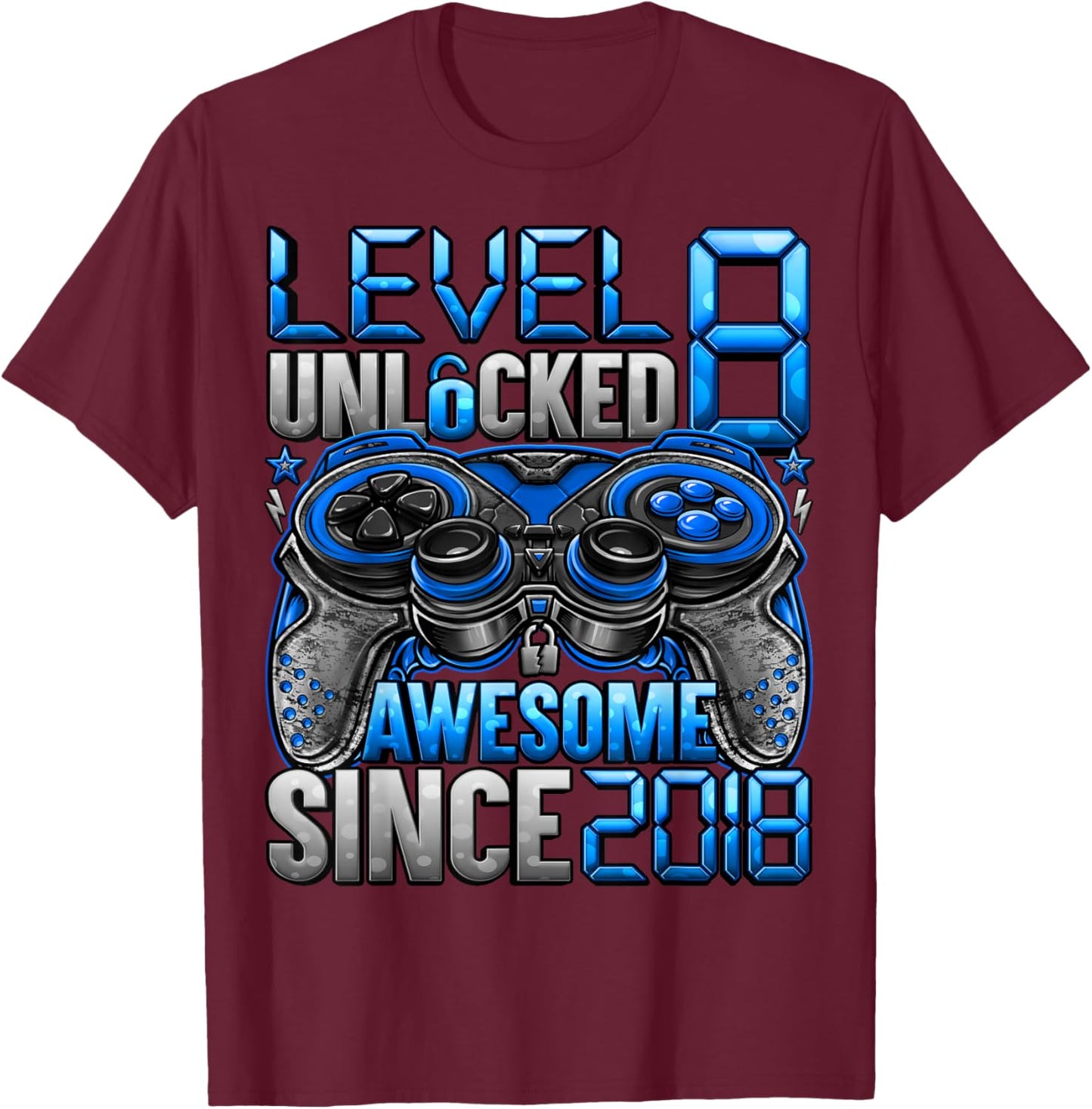 Level 8 Unlocked 8 Year Old Gifts for Boys 8th Birthday Boy T-Shirt - T-Shirt | Maroon