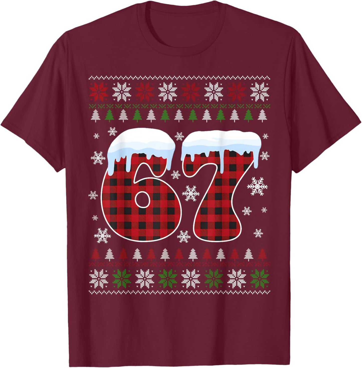Funny 67 Six Seven Meme Brainrot Cringe Christmas Pajamas T-Shirt - T-Shirt | Maroon