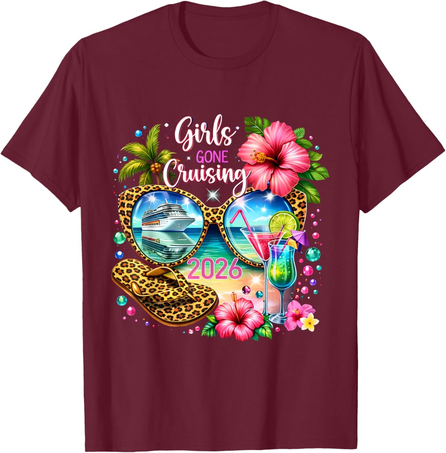 Girls Gone Cruising 2026 Tropical Vacation Party Trip T-Shirt - T-Shirt | Maroon