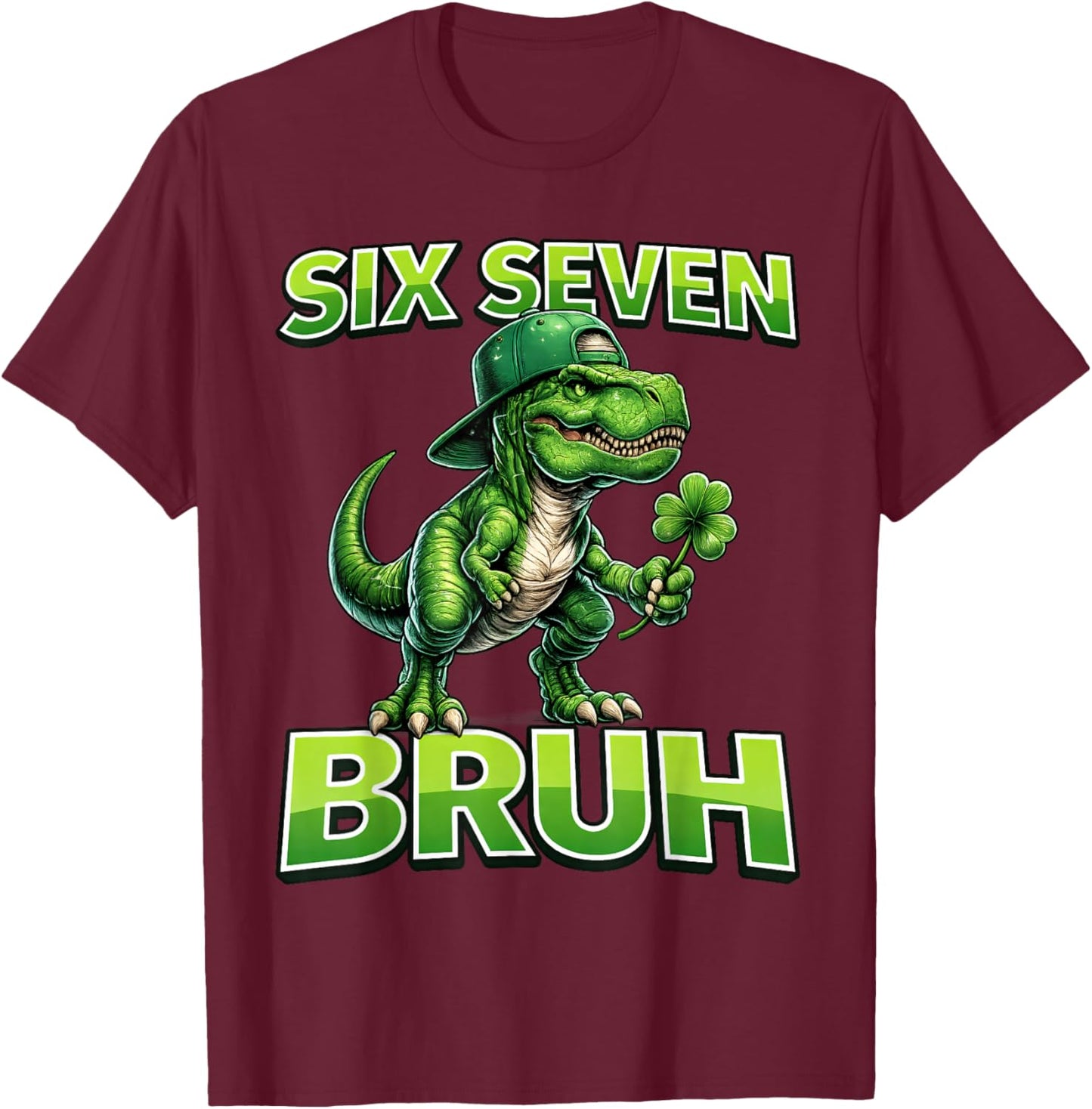 Boys st Patricks Day 67 Youth Dab Six Seven Bruh Kids Trex T-Shirt - T-Shirt | Maroon