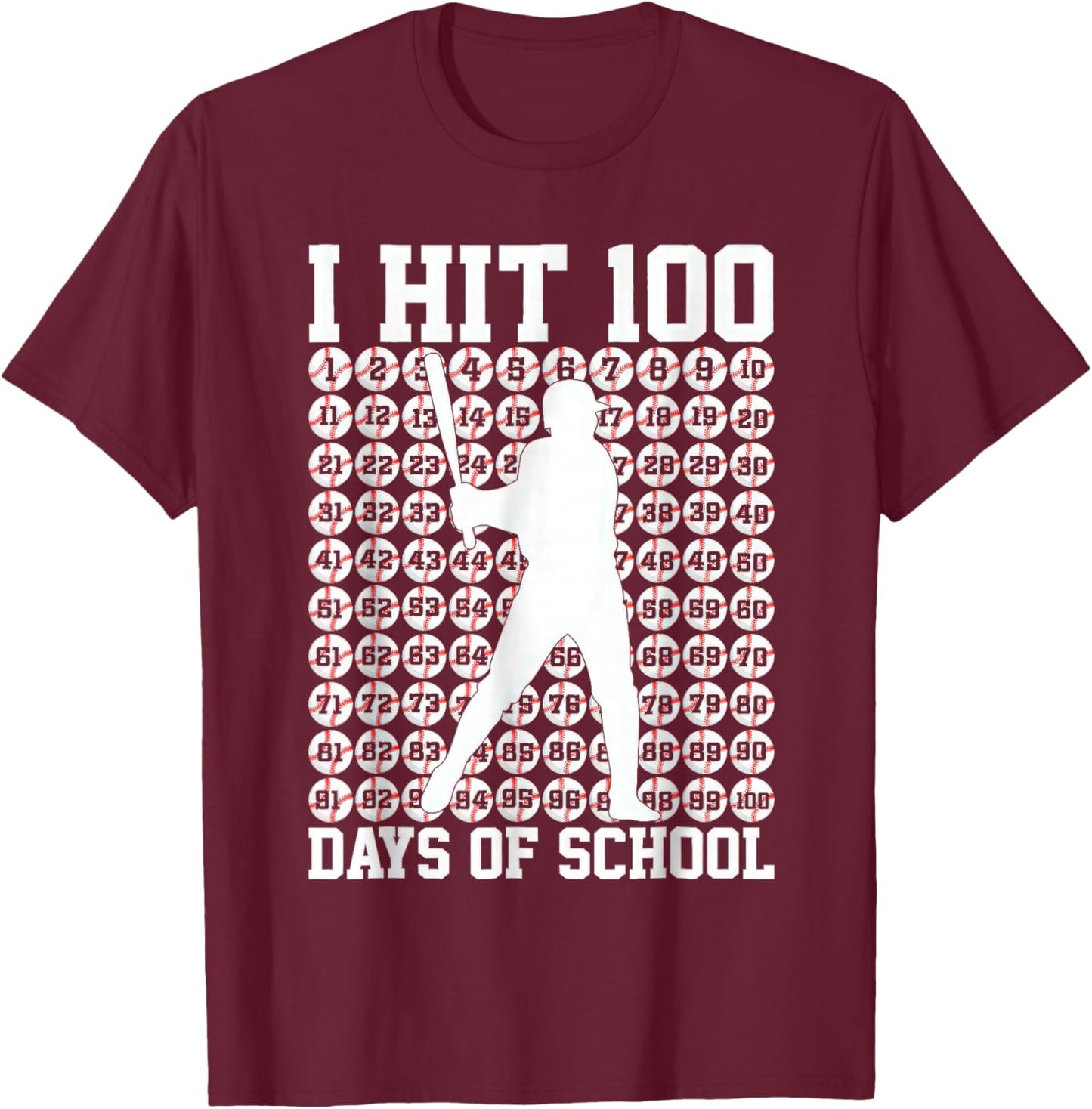 100 Days of School Boys Kids 100th Day Balls for Baseball T-Shirt - T-Shirt | Maroon