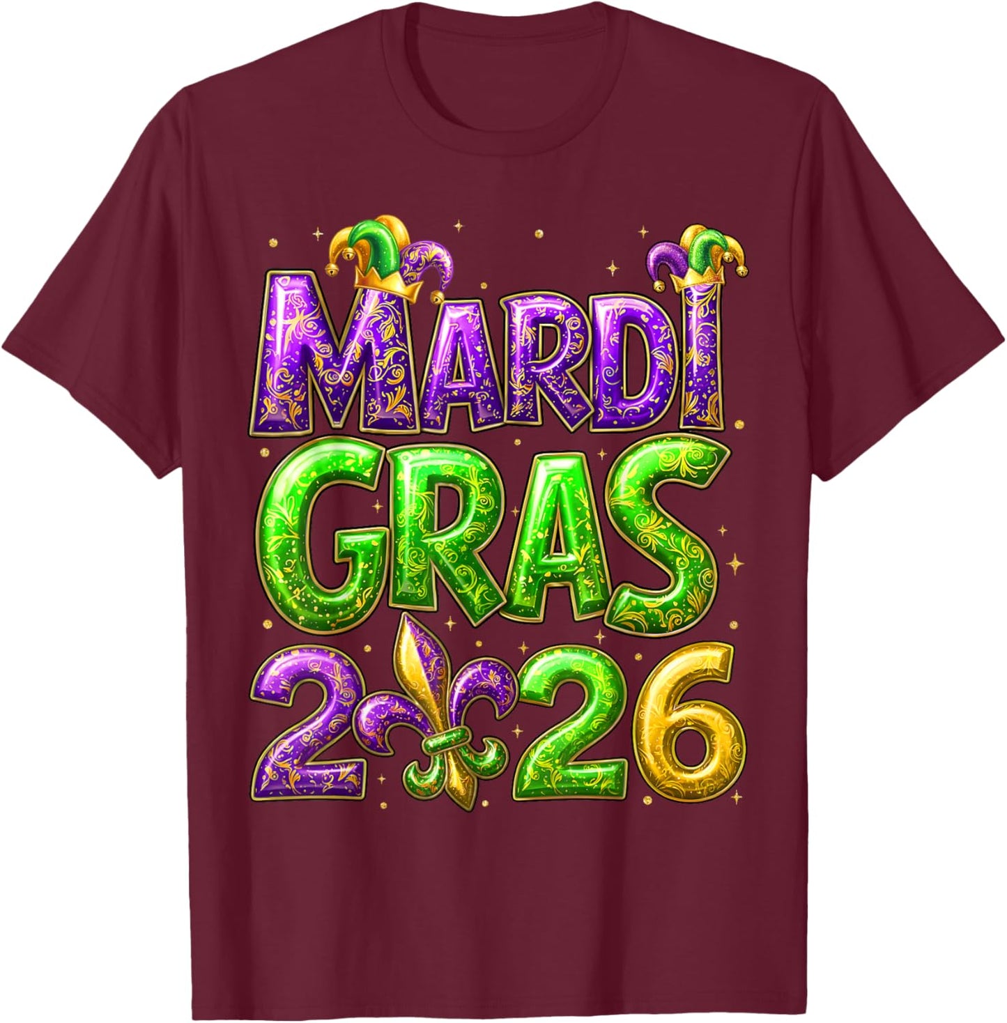 Mardi Gras 2026 Family Matching Costume PJs Women Kid Men T-Shirt - T-Shirt | Maroon
