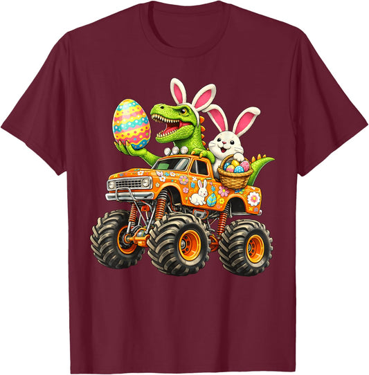 Bunny T Rex Easter Monster Truck Dino Funny Boys Kids T-Shirt - T-Shirt | Maroon