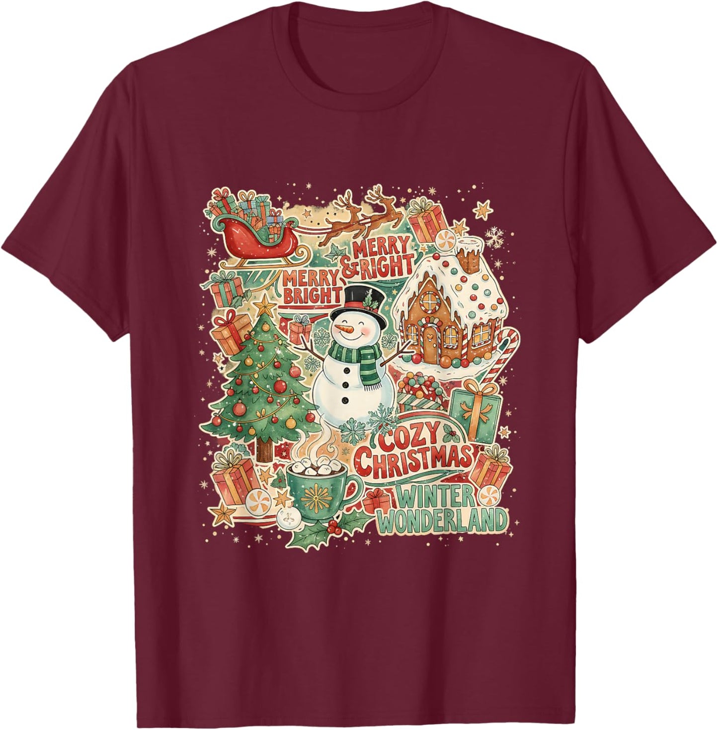 Cozy Christmas Winter Wonderland Holiday Design T-Shirt - T-Shirt | Maroon
