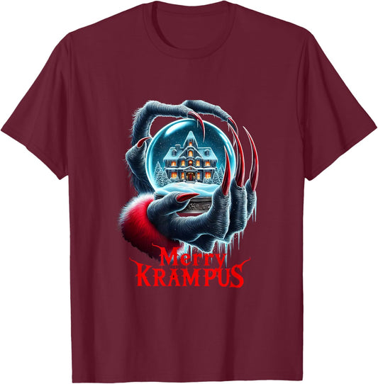 Merry Krampus Coming Town Christmas Gothic Xmas Horror T-Shirt - T-Shirt | Maroon